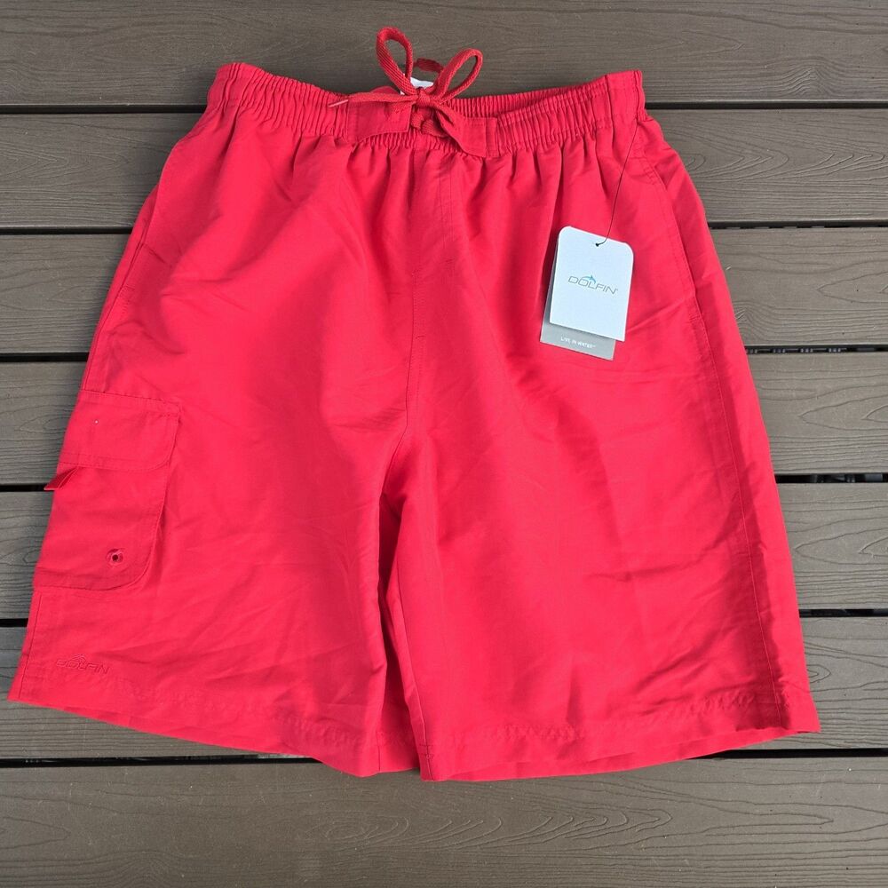 Dolfin Men’s Basics Red Board Shorts Swim Trunks Mesh Lined Size L New
